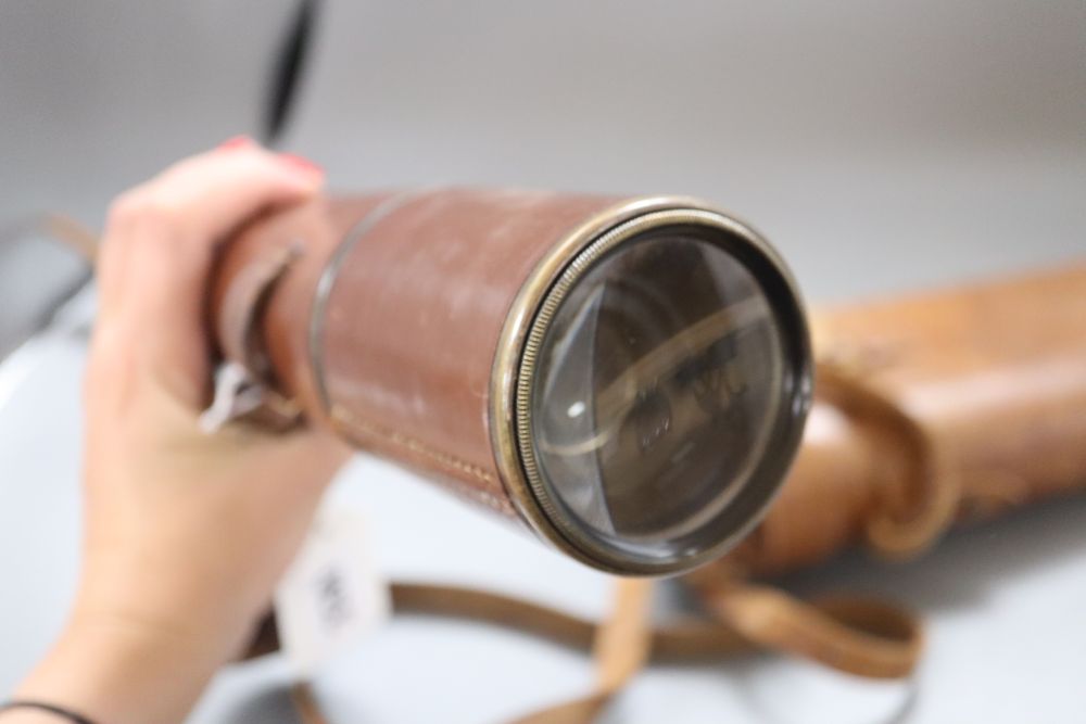 A Dollond London signalling telescope, serial number 10378, a JB Dancer cased pair of binoculars and another ivory mounted pair of bino